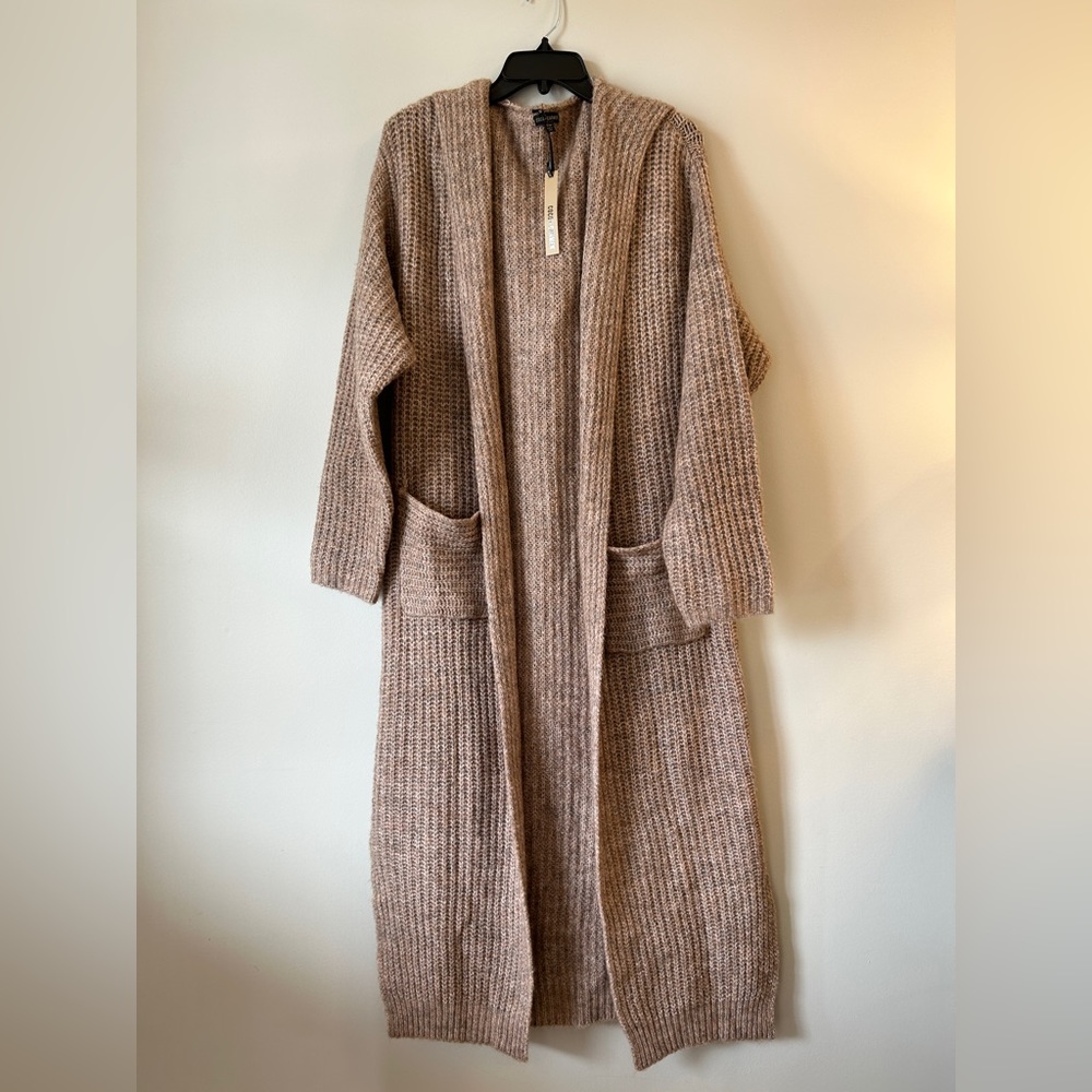 Coco + Carmen Ruth Long Hooded Cardigan with Front Pockets - Taupe Heather